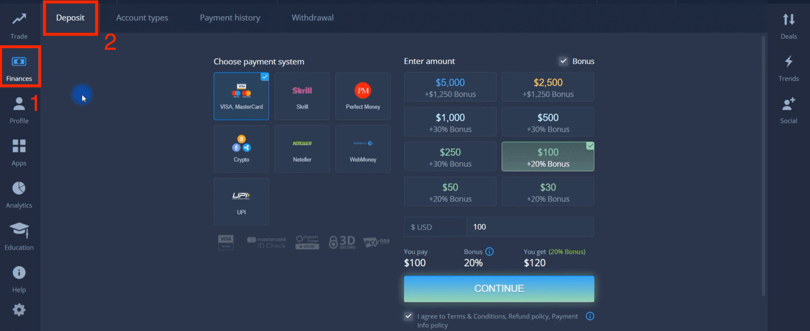 Deposite dinheiro em ExpertOption via cartões bancários (Visa / Mastercard), pagamentos eletrônicos e criptomoeda no Egito Deposite dinheiro em ExpertOption via cartões bancários (Visa / Mastercard), pagamentos eletrônicos e criptomoeda no Egito