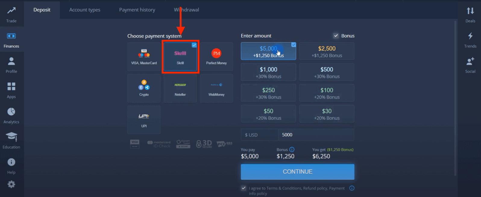 Deposite dinero en ExpertOption mediante tarjetas bancarias (Visa / Mastercard), pagos electrónicos y criptomonedas en Malasia Deposite dinero en ExpertOption mediante tarjetas bancarias (Visa / Mastercard), pagos electrónicos y criptomonedas en Malasia