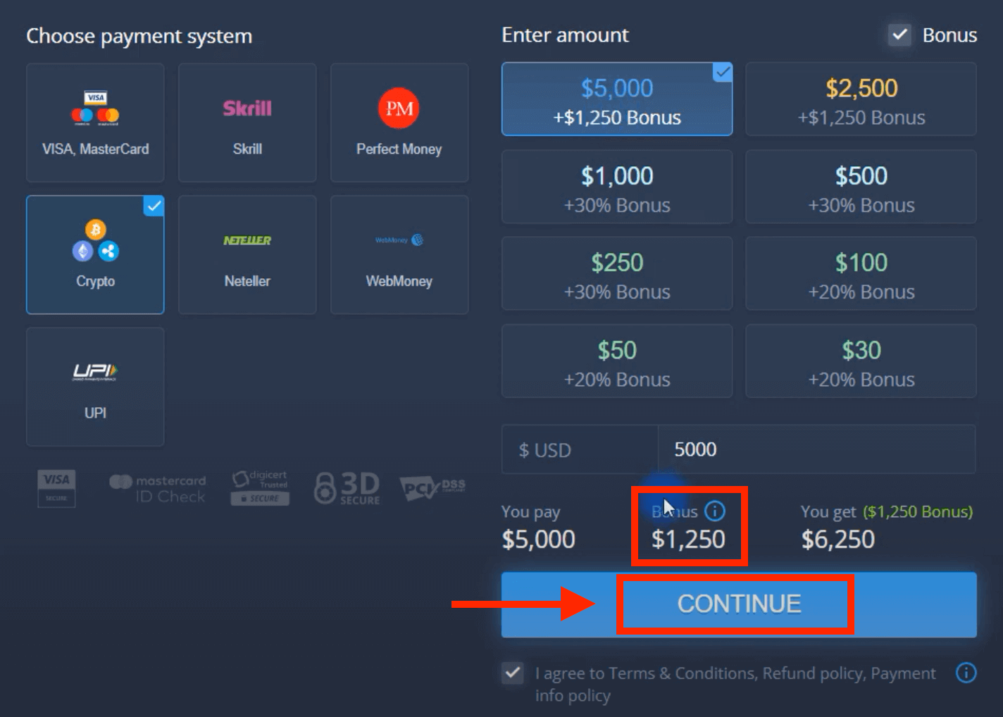 Deposite dinheiro em ExpertOption via cartões bancários (Visa / Mastercard), pagamentos eletrônicos e criptomoeda em Cingapura