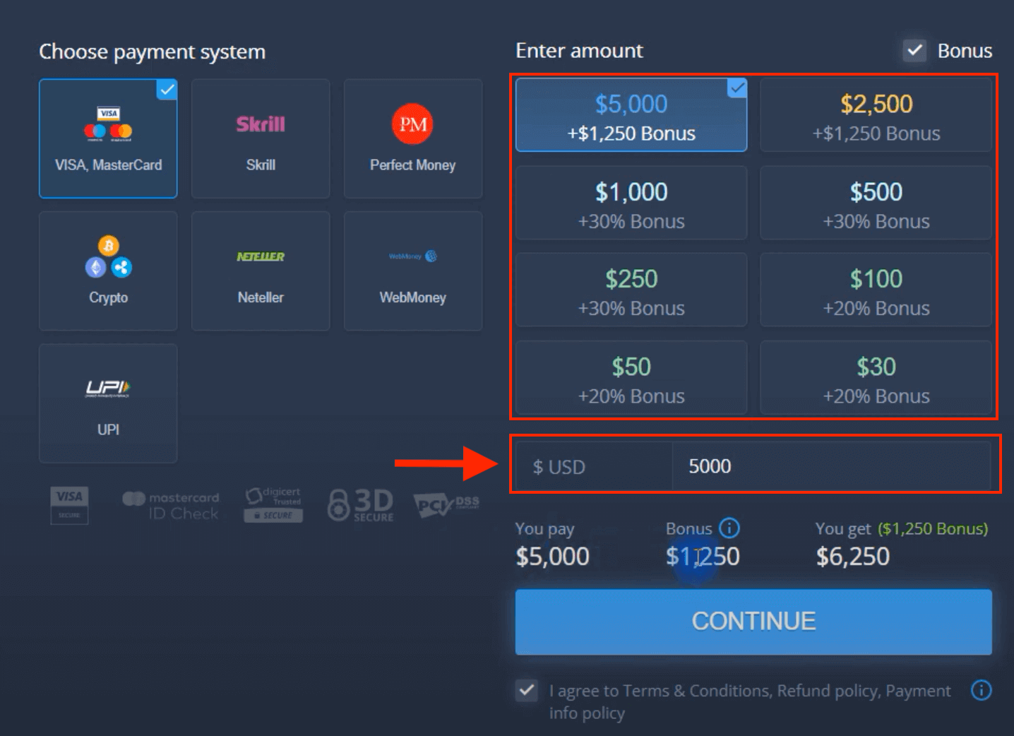 Deposite dinheiro em ExpertOption via cartões bancários (Visa / Mastercard), pagamentos eletrônicos e criptomoeda em Cingapura