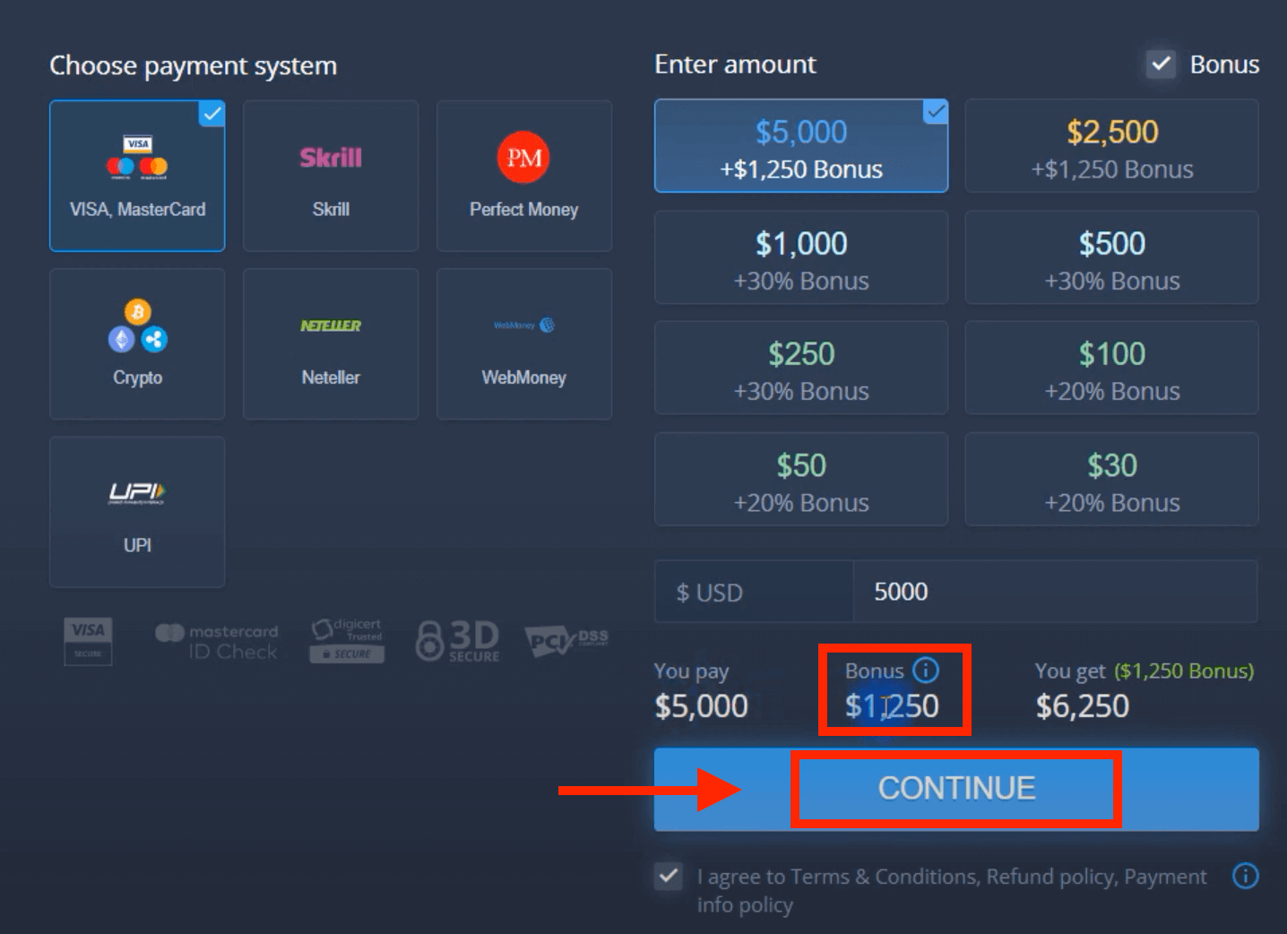 Deposite dinheiro em ExpertOption via cartões bancários (Visa / Mastercard), pagamentos eletrônicos e criptomoeda em Cingapura