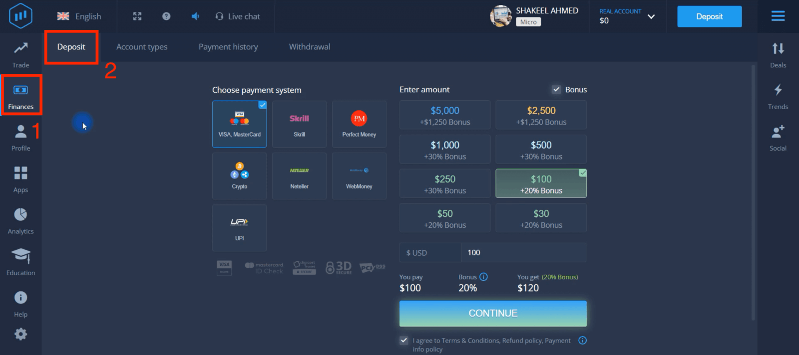 Indbetal penge i ExpertOption via bankkort (Visa / Mastercard), E-betalinger (UPI, RuPay, Skrill, Neteller, PayTM, Globe pay, Perfect Money) og Cryptocurrency i Indien Indbetal penge i ExpertOption via bankkort (Visa / Mastercard), E-betalinger (UPI, RuPay, Skrill, Neteller, PayTM, Globe pay, Perfect Money) og Cryptocurrency i Indien