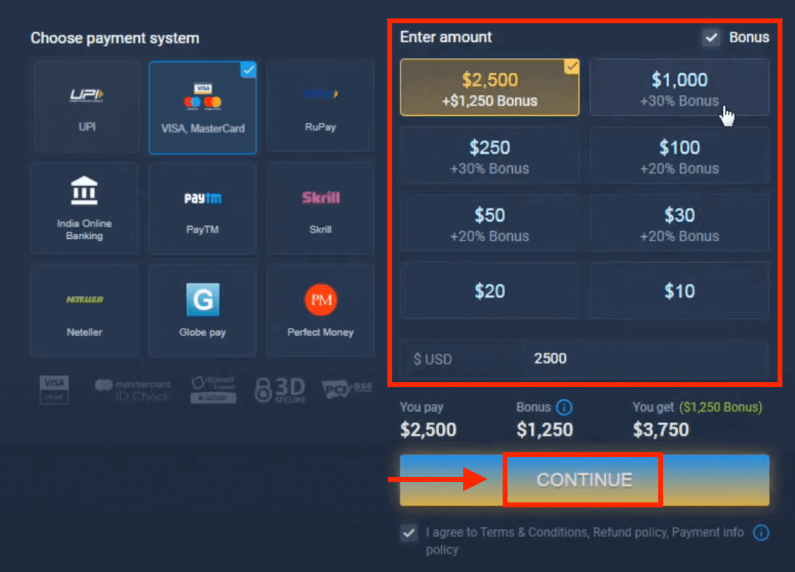 Indbetal penge i ExpertOption via bankkort (Visa / Mastercard), E-betalinger (UPI, RuPay, Skrill, Neteller, PayTM, Globe pay, Perfect Money) og Cryptocurrency i Indien Indbetal penge i ExpertOption via bankkort (Visa / Mastercard), E-betalinger (UPI, RuPay, Skrill, Neteller, PayTM, Globe pay, Perfect Money) og Cryptocurrency i Indien