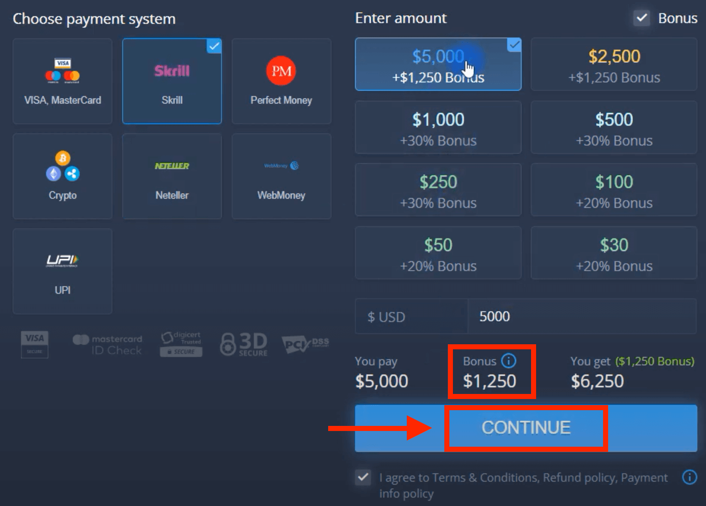 Indbetal penge i ExpertOption via bankkort (Visa / Mastercard), e-betalinger (UPI, Skrill, Neteller, WebMoney, Perfect Money) og Cryptocurrency i Pakistan Indbetal penge i ExpertOption via bankkort (Visa / Mastercard), e-betalinger (UPI, Skrill, Neteller, WebMoney, Perfect Money) og Cryptocurrency i Pakistan