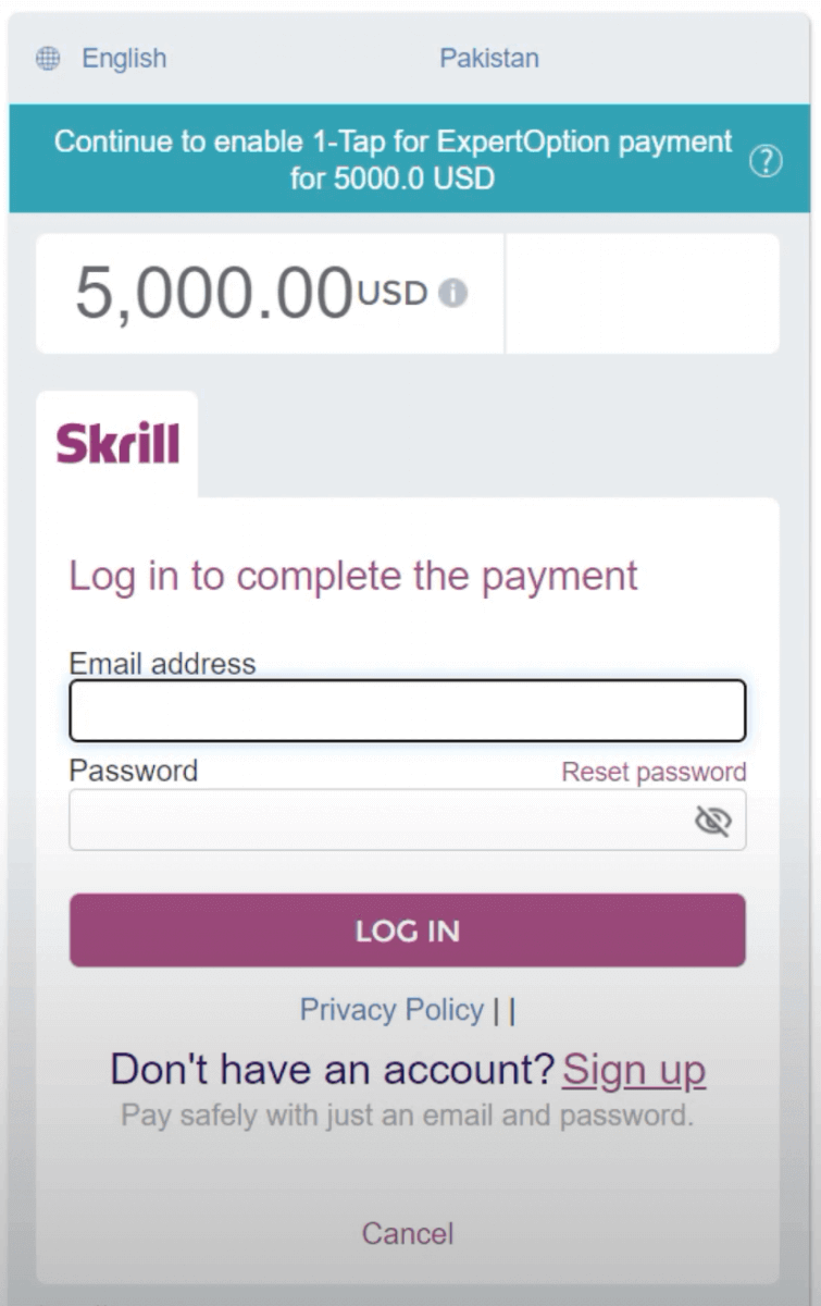 Indbetal penge i ExpertOption via bankkort (Visa / Mastercard), e-betalinger (UPI, Skrill, Neteller, WebMoney, Perfect Money) og Cryptocurrency i Pakistan Indbetal penge i ExpertOption via bankkort (Visa / Mastercard), e-betalinger (UPI, Skrill, Neteller, WebMoney, Perfect Money) og Cryptocurrency i Pakistan