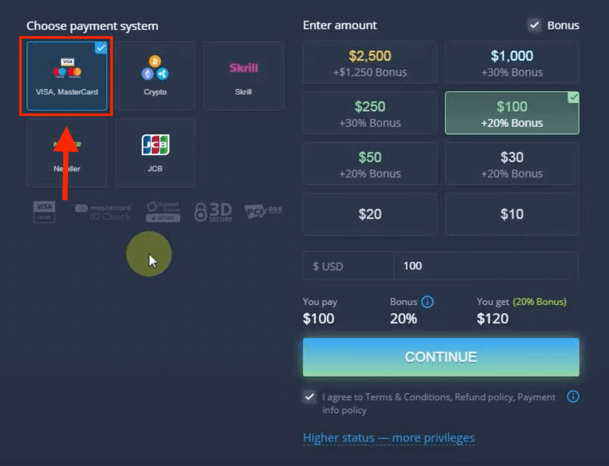 ฝากเงินใน ExpertOption ผ่านบัตรธนาคาร (Visa / Mastercard / JCB), การชำระเงินทางอิเล็กทรอนิกส์ (Skrill, Neteller) และ Cryptocurrency ในฟิลิปปินส์