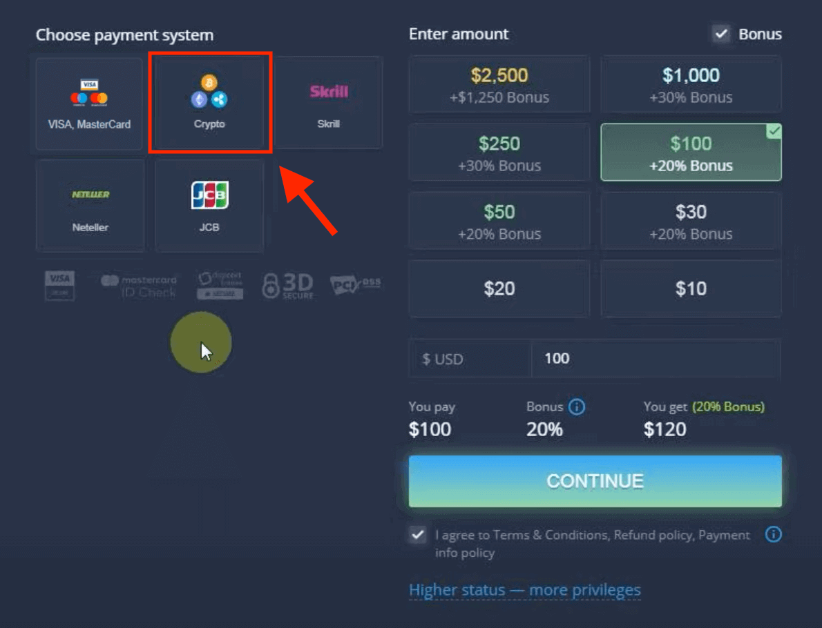 ฝากเงินใน ExpertOption ผ่านบัตรธนาคาร (Visa / Mastercard / JCB), การชำระเงินทางอิเล็กทรอนิกส์ (Skrill, Neteller) และ Cryptocurrency ในฟิลิปปินส์