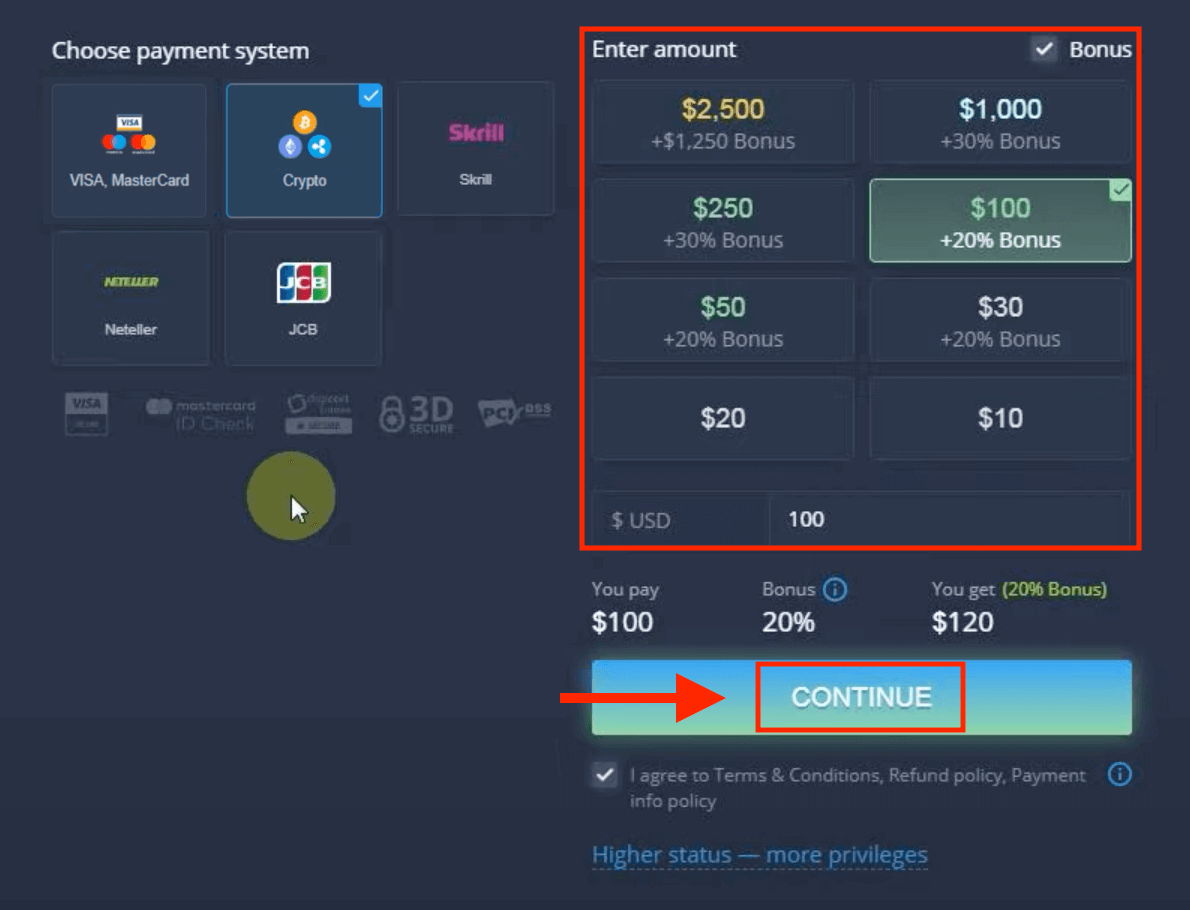 ฝากเงินใน ExpertOption ผ่านบัตรธนาคาร (Visa / Mastercard / JCB), การชำระเงินทางอิเล็กทรอนิกส์ (Skrill, Neteller) และ Cryptocurrency ในฟิลิปปินส์