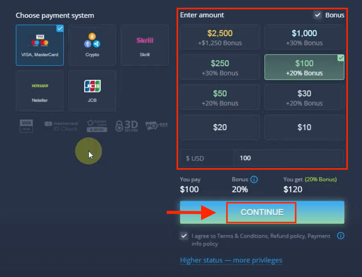 ฝากเงินใน ExpertOption ผ่านบัตรธนาคาร (Visa / Mastercard / JCB), การชำระเงินทางอิเล็กทรอนิกส์ (Skrill, Neteller) และ Cryptocurrency ในฟิลิปปินส์