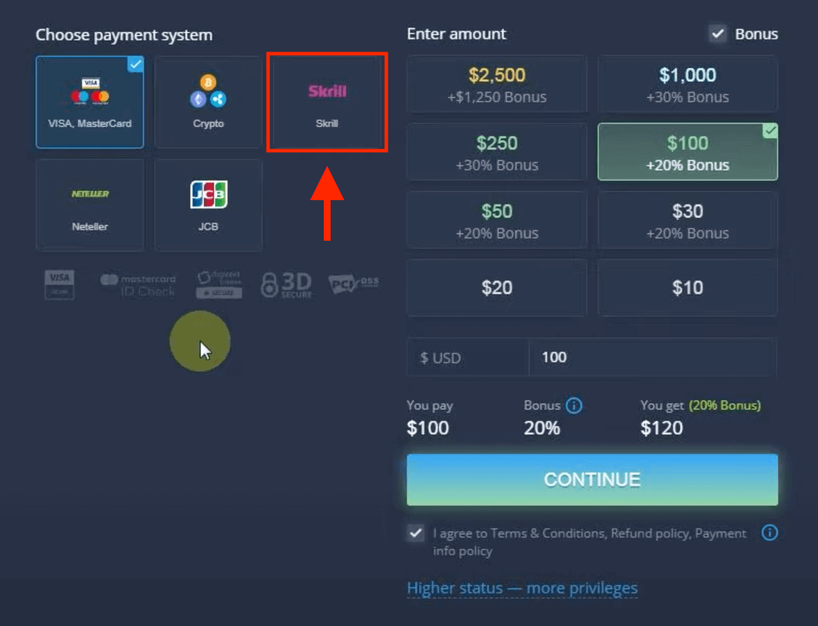 ฝากเงินใน ExpertOption ผ่านบัตรธนาคาร (Visa / Mastercard / JCB), การชำระเงินทางอิเล็กทรอนิกส์ (Skrill, Neteller) และ Cryptocurrency ในฟิลิปปินส์