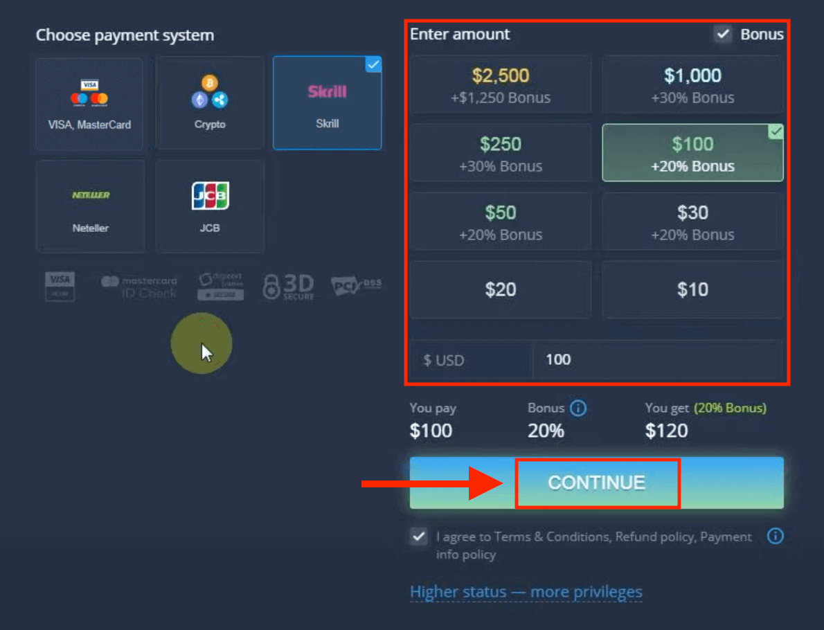 ฝากเงินใน ExpertOption ผ่านบัตรธนาคาร (Visa / Mastercard / JCB), การชำระเงินทางอิเล็กทรอนิกส์ (Skrill, Neteller) และ Cryptocurrency ในฟิลิปปินส์