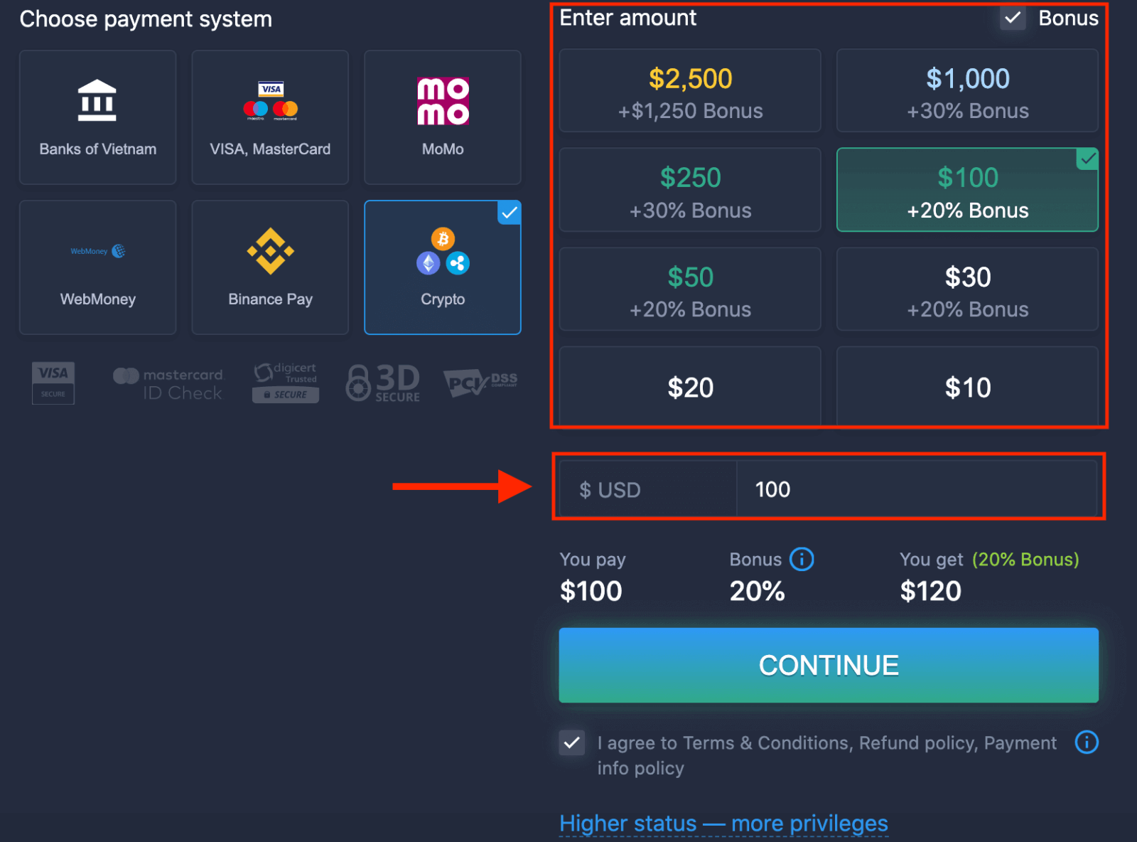 Depozyt ExpertOption w Wietnamie: Visa/Mastercard, bankowość internetowa, płatności elektroniczne i kryptowaluty