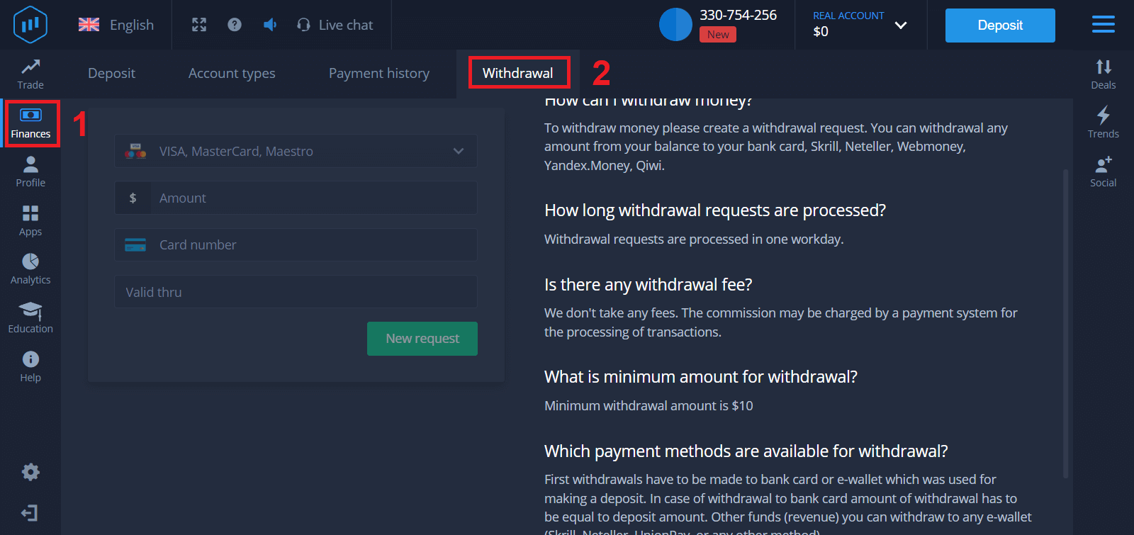 ExpertOption: Registrar conta e sacar dinheiro – Processo e limites