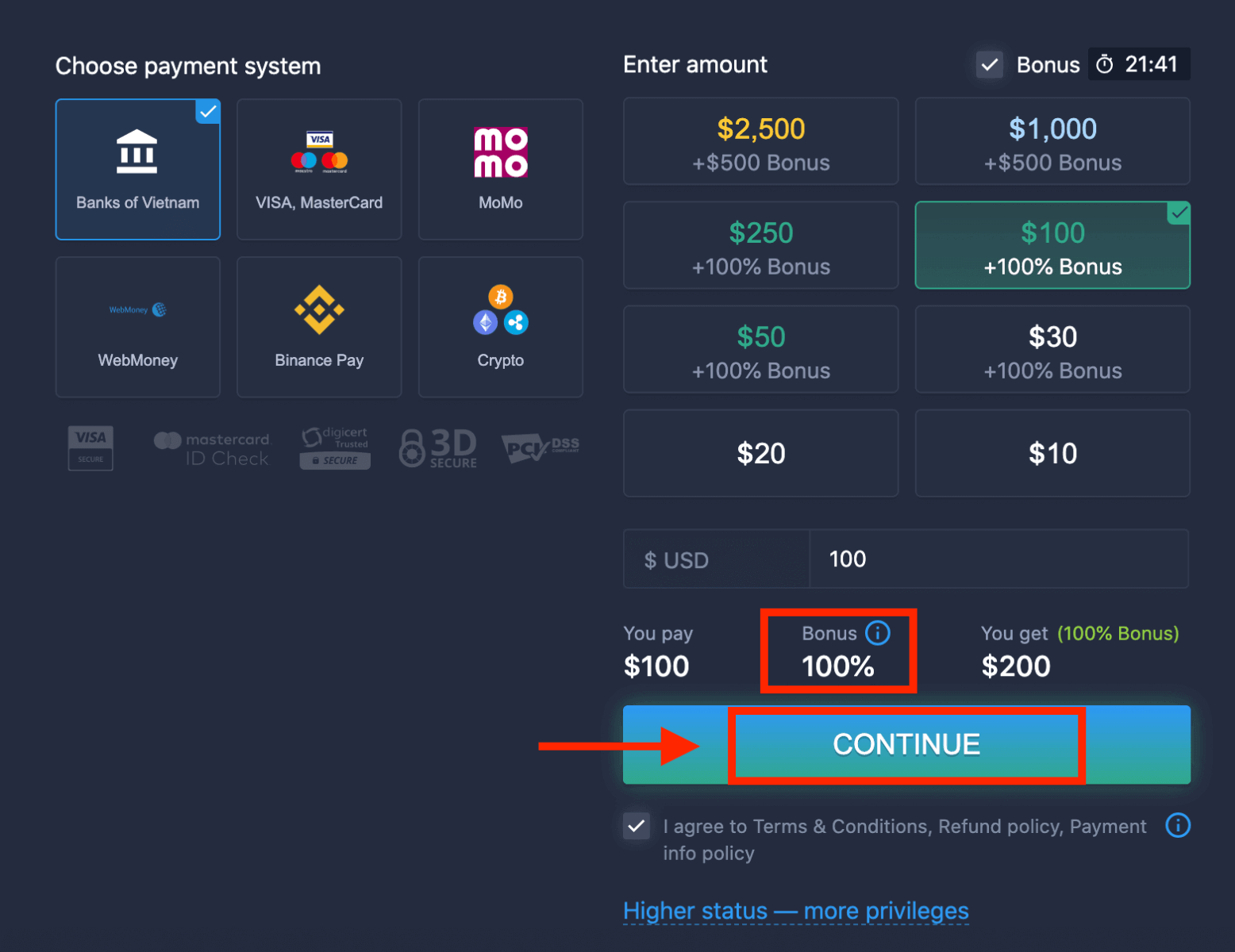 Sådan indbetaler du penge og handler med binære optioner hos ExpertOption