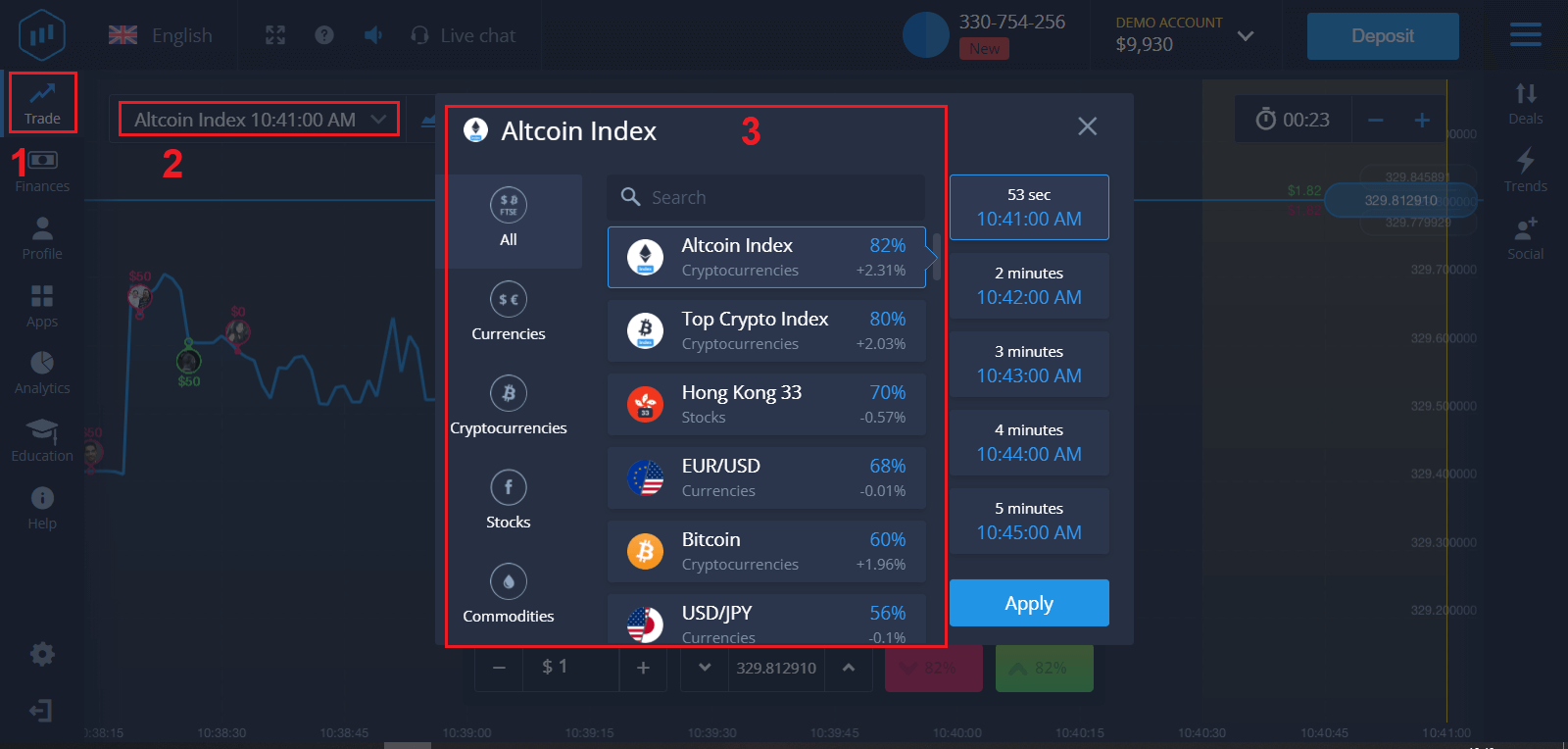 Sådan indbetaler du penge og handler med binære optioner hos ExpertOption