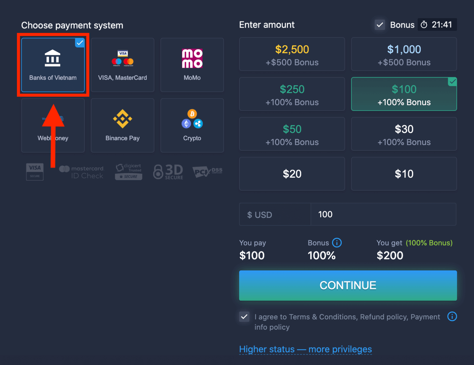 Sådan indbetaler du penge på ExpertOption