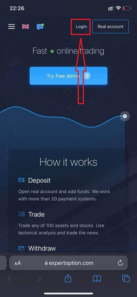 Sådan logger du på og begynder at handle med binære optioner hos ExpertOption