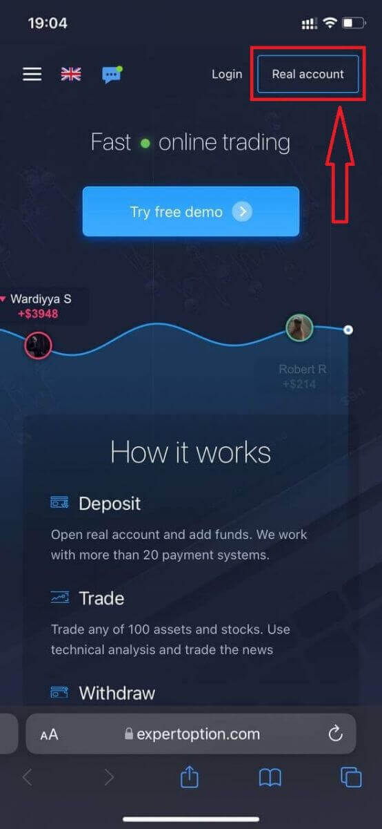 Cara Membuka Akun Perdagangan dan Mendaftar di ExpertOption Cara Membuka Akun Perdagangan dan Mendaftar di ExpertOption