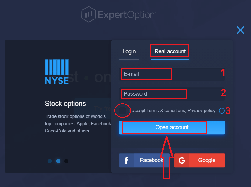 如何开设账户并登录到 ExpertOption